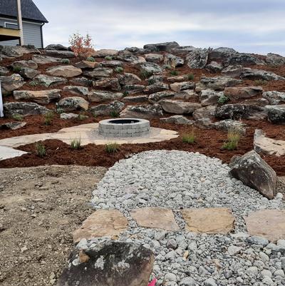 Moss Rock and Tan Flagstone